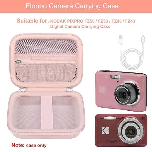 Elonbo Camera Carrying Case for KODAK PIXPRO FZ45/ FZ55 Digital Camera | Compact Camera Case, Hard Bag, with Mesh Pocket Wrist Strap Double Zipper, for Vlogging, Travel Protective Storage, Pink thumbnail 3