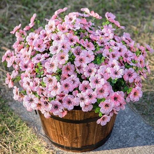 HyeFlora Artificial Flowers for Outdoor Indoor Garden Home Decoration, Faux Flower Daisy with Eucalyptus Leaves Fake Plants Greenery Boxwood Porch Patio, 12 Bundles (Pink) thumbnail 6