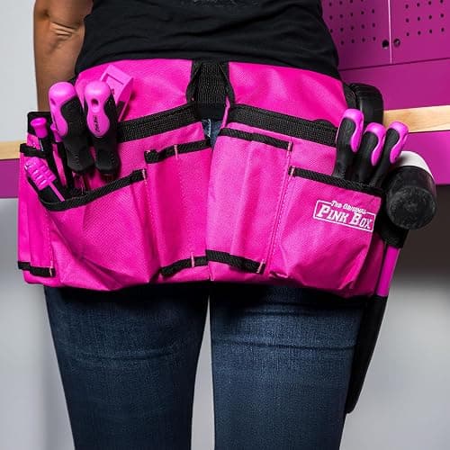 The Orignal Pink Box 2-Pouch 10-Pocket Canvas Tool Belt with Hammer Loop, and Adjustable Waist, Pink thumbnail 8