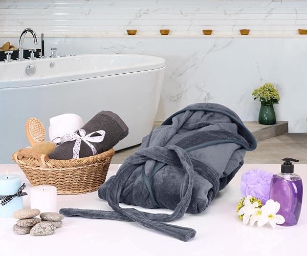 NY Threads Mens Robe with Hood, Luxury Plush Fleece Hooded Mens Bathrobe, Spa Bath Robe for Men thumbnail 6