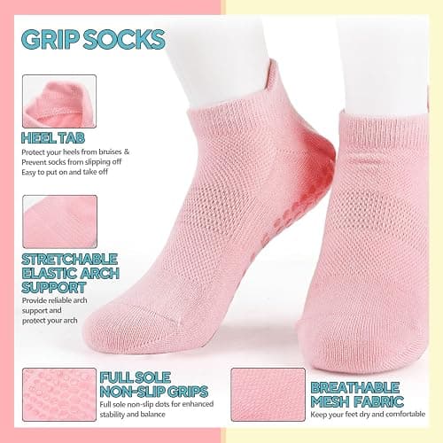 3 Pairs Pilates Grip Socks, Non Slip Yoga Socks for Women, Anti-Skid Grip Socks Breathable Cotton Socks for Yoga, Barre, Dance, Barefoot, Workout, Pregnant, Fitness and Ballet thumbnail 3