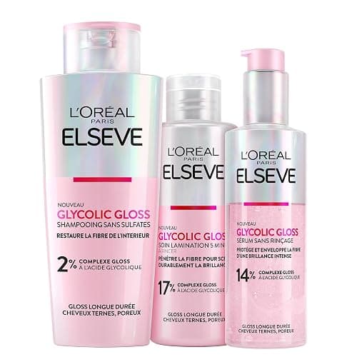 L'Oréal Paris - Protocole Soin Gloss Brillance Miroir - Pour Cheveux Ternes - Enrichi en Acide Glycolique - Sans Sulfates - Elseve Glycolic Gloss Ultimate - 3 Produits - Image 1