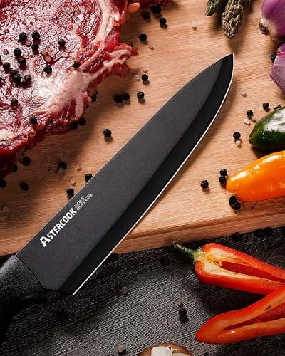 Astercook Knife Set, Kitchen Knife Set with Built-in Sharpener Block, Dishwasher Safe, 15 Pieces German Stainless Steel Knife Block Set, Black thumbnail 2