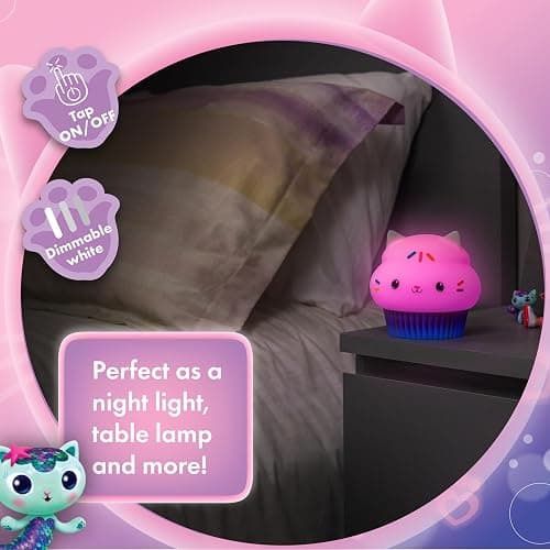 Lights By Night Squish'ems Gabby's Dollhouse Cakey Cat Night Light for Kids | 13 Color Modes and Dimmable Warm White Light for Kids Room, Nursery, and Bedroom, USB Powered with AAA Battery Option thumbnail 5