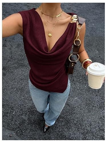 Verdusa Women's Asymmetrical Draped Cowl Neck Sleeveless Tank Top Going Out Tops Elegant Brunch Outfit thumbnail 4