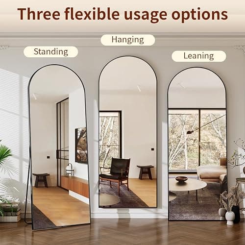 Riskioir 65" x 24" Arch Full Length Mirror - Floor Full Body Mirror with Aluminum Frame - Standing, Leaning or Hanging, for Bedroom, Living Room, Black thumbnail 5