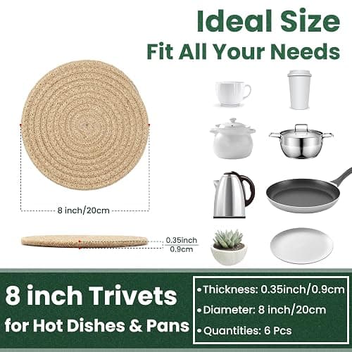 KITLAB 8 Inch Trivets for Hot Dishes, Hot Pots and Pans, Thick Heat Resistant Large Coaster for Kitchen, Hot Pads, Kitchen Essentials, Kitchen Decor for Table & Countertop, 6 Pcs thumbnail 2