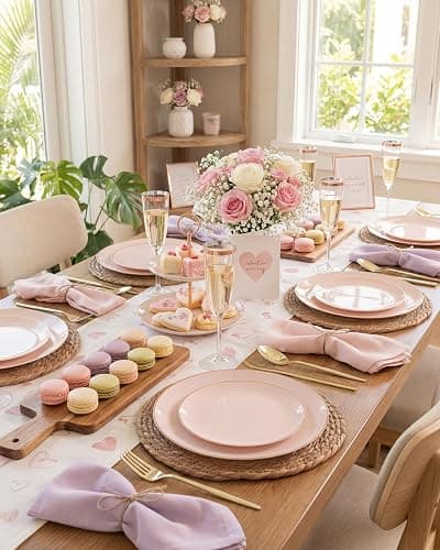 PULOTE 100PCS Pink Plastic Plates - Heavy Duty Pink and Gold Disposable for Party, Wedding, Valentines & Galentines Day, Include 50 Each (Dinner & Dessert) Plates thumbnail 6