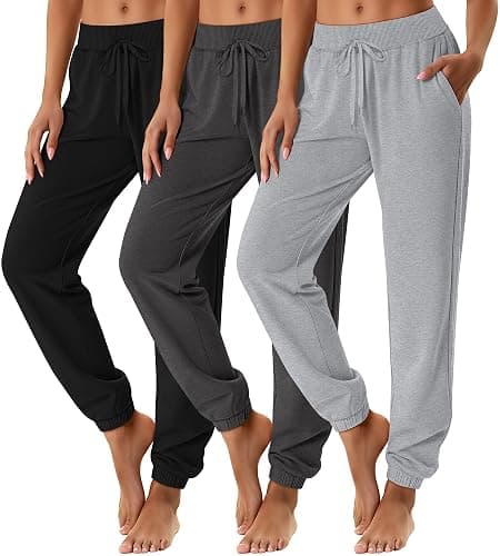 Velvelhall 3 Pack Women's Sweatpants with Pocket, High Waisted Drawstring Jogger Pants Cinch Bottom Casual Baggy Trousers - Image 1