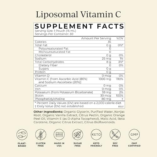 CYMBIOTIKA Vitamin C Individual Packets, Liposomal Delivery, Supplement for Immune Support, Collagen Boost, & Healthy Aging, Skin Hydration Packets, Citrus Vanilla Flavor, 30 Count thumbnail 4