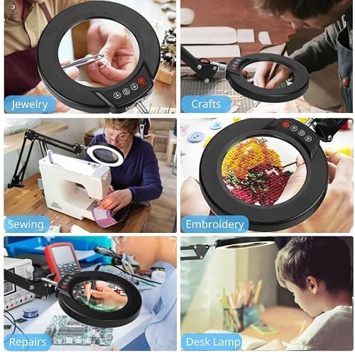 Coyeth 10X Magnifying Glass with Light and Clamp, Real Glass Stand Lighted Magnifier, 5 Color Modes Stepless Dimmable LED Desk Lamp Hands Free for Crafts Hobby Reading Painting Sewing Close Work thumbnail 7