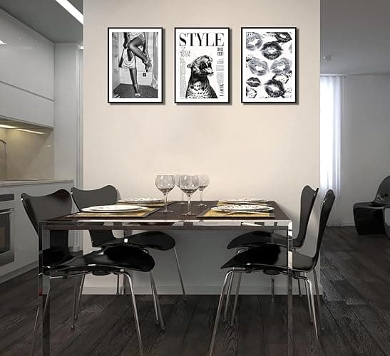 3Pcs Trendy Black and White Leopard Canvas Wall Art Vintage Newspeper Cheetah Wall Decor Fashion Girl Poster Heels Lips Picture Luxury Feminist Painting Print Artwork for Apartment Dorm,Unframed thumbnail 9