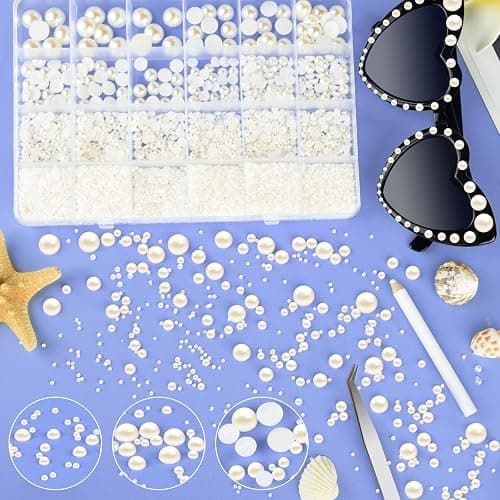 NACHLYNN Lot de 12 000 perles à dos plat - 8 tailles - Perles demi-rondes pour travaux manuels, embellissement, chaussures, fabrication de coques de téléphone thumbnail 4