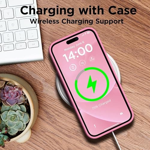 COFFKER Designed for iPhone 14 Pro Max Case, Liquid Silicone Case [2X Screen Protectors], Shockproof Slim Thin Protective Phone Case with Soft Anti-Scratch Microfiber Lining, 6.7 inch, Tender Pink thumbnail 5