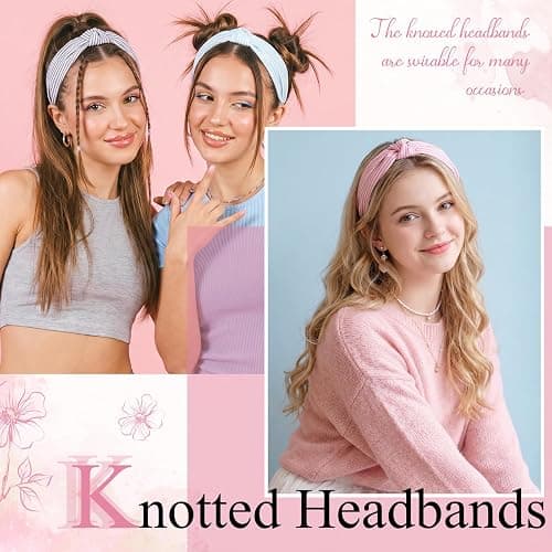 obeoby 8 Pack Stripe Knot Headbands for Women Girls, Non-Slip | Y2K Style HairBand, Retro Striped Design, for Retro Parties, School,Comfortable Fit, Holds Hair Neatly in Place Daily at Home thumbnail 6