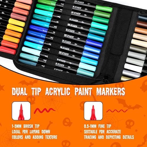 48 Colors Acrylic Paint Markers, Dual Tip with Fine Tip and Brush Tip Pens for Stone, Wood, Calligraphy, Canvas, Ceramic, Metal, Glass, Rock Painting, DIY Crafts Art Supplies Kit thumbnail 3