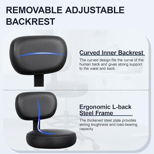 Brick Attic Drafting Chair with Backrest – Adjustable Foot Rest Rolling Stool with Wheels, PU Leather Swivel Stool for Office Spa Studio Lab Counter Salon Home Work Bar Kitchen Shop(Black) thumbnail 6