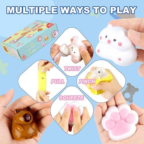 AWNOGKUE Taba Squishy Toys Kit 12 Pcs, Fufu Squishy Pack Include Taba Squishy Paw, Hamster, Chick, Dog, Pig, Banana, Bear, Capybara, Squishies for Kids, Sensory Toys for Boys and Girls thumbnail 3