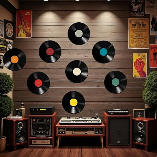 8Pcs 9in Colorful Vinyl Records Decor Wall Stickers, Album Cover Posters Vintage Record Stickers, Vintage Aesthetic 70s80s90s Rock & Roll Music Room Decor for Home Bedroom Wall Music Party Decoration thumbnail 6