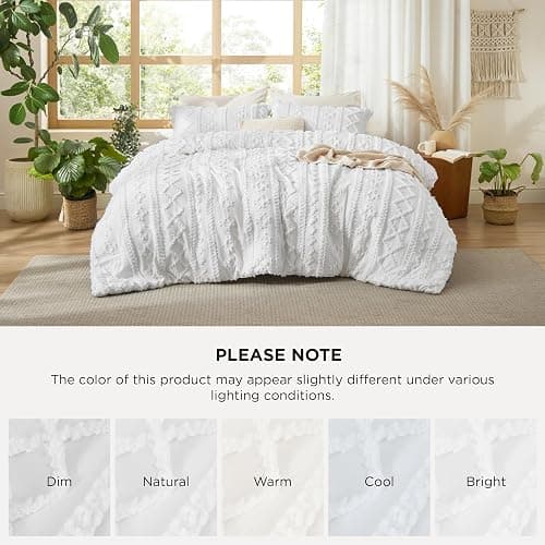 Bedsure Tufted Boho Comforter Set Full Size - Bright White Boho Bed Set, GentleSoft™ 3 Pieces Farmhouse Shabby Chic Embroidery Bedding, Gifts for Woman, Soft Jacquard Full Comforter for All Seasons thumbnail 9