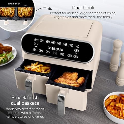 Swan SD10519C Retro Dual Basket Air Fryer with Swan Cyclone Technology, LED Display, 8 Pre-Set Cooking Options, Adjustable Temperature, 8L, 1700W, Cream thumbnail 5