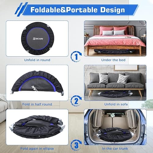 BCAN 38"/40''/48'' Foldable Mini Trampoline Fitness Trampoline with Safety Pad,Rebounder Exercise Trampoline for Adults Indoor/Garden Workout,Max Load 300lbs/440lbs thumbnail 4