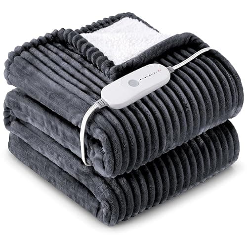 HYLEORY Heated Blanket Electric Throw, Soft Flannel Sherpa Heater 5 Heat Settings and 3 Hours Auto Shut-Off Heating Blanket ETL Certification Over-Heat Protection Machine Washable,Deep Grey - Image 1