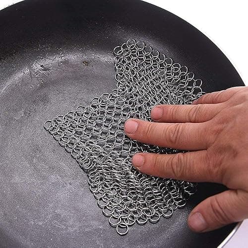 PIBC Cast Iron Cleaner 8"x6" 316L Stainless Steel Chainmail Scrubber for Griddle Skillet Dutch Oven Wok Stainless Steel Pot Cast Iron Pan thumbnail 3