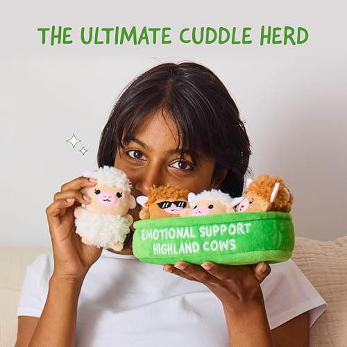 Emotional Support Highland Cows by Relatable, Cuddly Stuffed Animals, Plushies, and Cute Stuff, Great Gift Ideas for Loved Ones of All Ages, Includes 5 Toys with Carrying Basket thumbnail 4