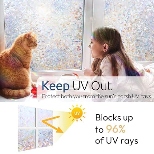 rabbitgoo Window Privacy Film Rainbow Film Decorative Window Sticker, 3D Static Stained Glass Cling Tint for Home Heat Control Non-Adhesive, 17.5 x 78.7 inches thumbnail 4