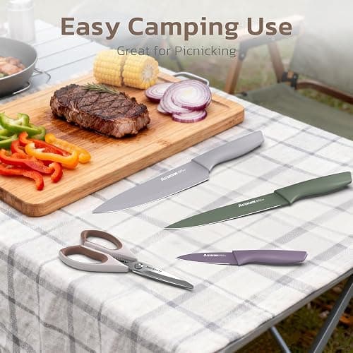 Astercook Knife Set, 13 Pieces Kitchen Knives Set with Healthy Anti-Rust Coating, Dishwasher Safe, Stainless Steel Chef Knife Sets with 6 Blade Guards, Perfect Holiday Gifts for Kitchen Morandi thumbnail 5