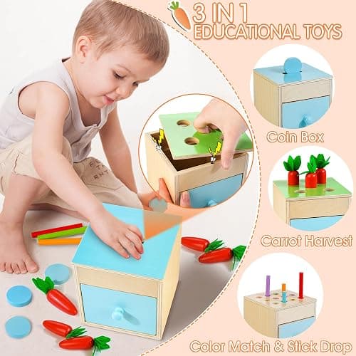 WOODMAM Wooden Montessori Toys for 1+ Year Old, 9 in 1 Learning Educational Toys for Toddler with Educational Box, Xylophone, Pound Bench, Shape Puzzle and More, Baby Toy Gift for 12-18 Months thumbnail 4