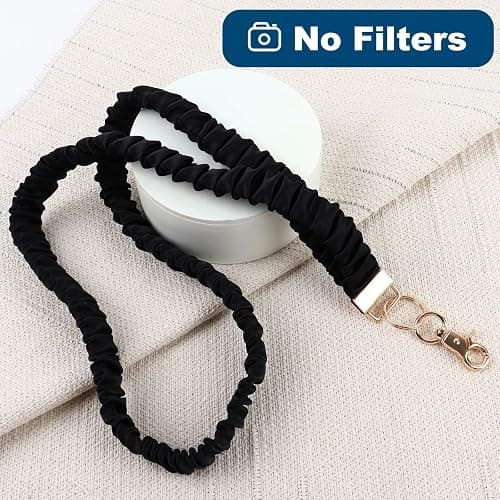 Ajmyonsp Scrunchie Lanyard for ID Badges Teacher, Stretchy Neck Key Lanyards for Women Men Nurse, Breakaway Cute Retractable Keychains Holder Clip for Father's Day Cruise Ship Cards, Black thumbnail 3