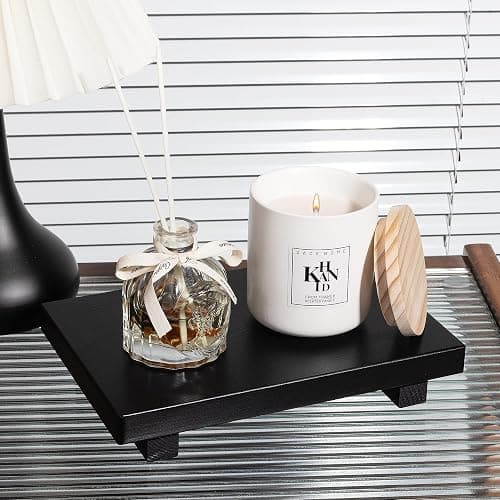Bathroom Counter Organizer Wood Pedestal Stand Farmhouse Decorative Tray Soap Holder for Kitchen Decor, 9" x 6" - Black thumbnail 4