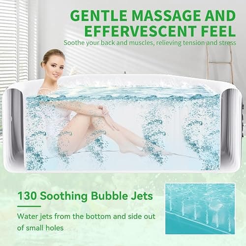 4-6 Person Inflatable Hot Tub, Polygon Portable Blow Up Hot Tub, Leak-Proof PVC Outdoor Spa with 130 Strong Air Jets, Heater Pump and Insulated Cover, 77” X 77”X 25” thumbnail 2