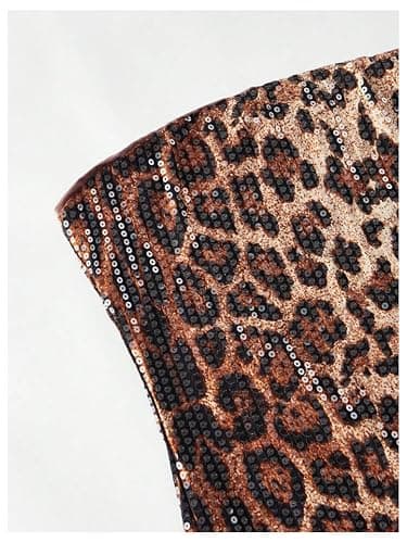 RoseSeek Women's Leopard Cheetah Sequin Strapless Tube Top Glitter Sleeveless Bandeau Crop Tops Night Out Clothes thumbnail 4