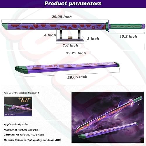 Jorumo Sword Building Set, 39in Kokushibo Sword Building Block with Scabbard and Stand, Handmade Cosplay Anime Sword Toy Building Set for Collecting and Gifting, 789 pcs thumbnail 2