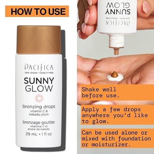 Pacifica Sunny Glow Liquid Face Bronzer Drops - Face Makeup Bronzing For Face & Cheeks for Instant Sun-Kissed Glow - Vitamin C & Glycolic Acid Infused Liquid Bronzer Illuminating Highlighting Clean thumbnail 7