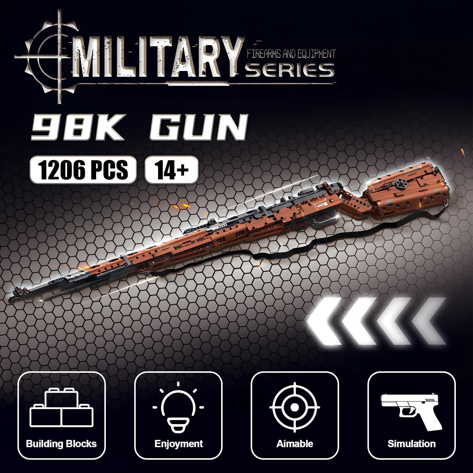 Finger Rock 98K Model Gun Building Blocks Set for Adults, 1:1 Simulation Shootable Mechanical Weapon Technical Building Kit, 1206 Pieces Surprises Collectible Gift for Military Weapon Toy Lovers thumbnail 2