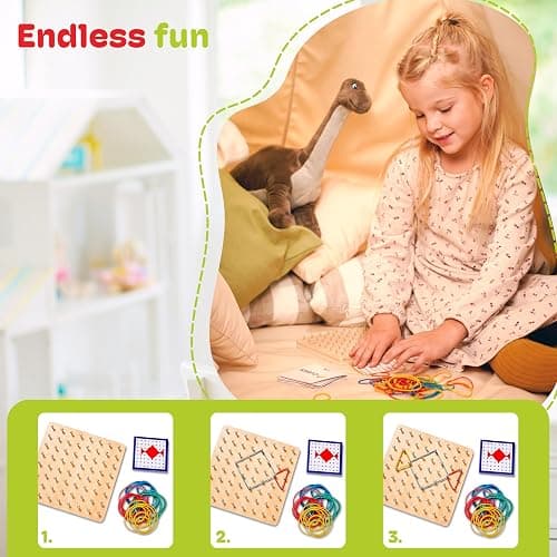 CUBIDI® Wooden Geoboards with Rubber Bands | Montessori Toys for 4+ Year Old Kids | Geo Boards for Classroom | Stem Toys | Educational SND Improve Creativity thumbnail 3