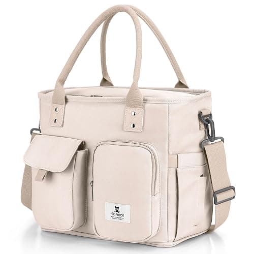 Hafmall Insulated Lunch Bag for Adults,Big lunch box for men, Wide Opening Insulated Bag with Shoulder Strap, Reusable Adult Lunch Bag For Work, Picnic(Beige) - Image 1