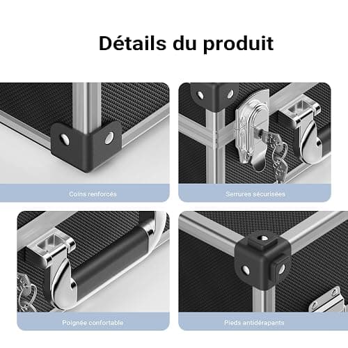 Mallette en PVC 32x23x16cm Verrouillable Bords renforcés Cadre en Aluminium Valise de rangement Outils DVD Box thumbnail 6