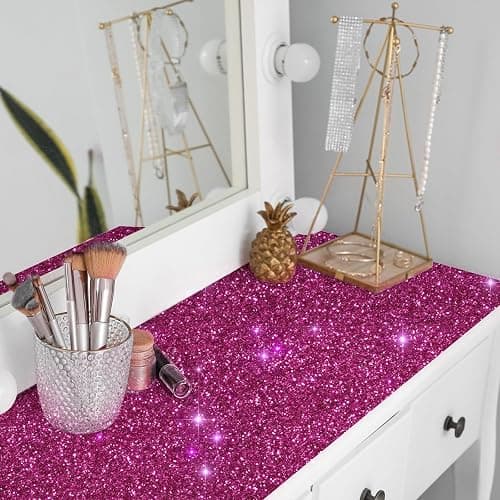 VEELIKE Sparkle Hot Pink Chunky Glitter Peel and Stick Wallpaper Pink Glitter Contact Paper for Cabinets Walls Drawers 15.7''x354'' Self Adhesive Removable Pink Glitter Wallpaper for Girls Bedroom thumbnail 7
