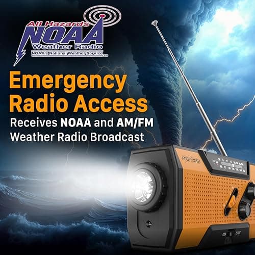 FosPower - Radio Portátil de Emergencia con Manivela, Panel Solar y Batería de 2000mAh (Modelo A1) | Alarma SOS, Linterna y Lámpara de Lectura, Am/FM | Senderismo, Camping y Actividades al Aire Libre thumbnail 2