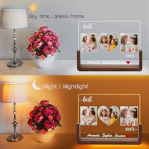 Personalized Mothers Day Birthday Gifts for Mom from Daughter Son Kids, Customized Acrylic Plaque LED Walnut Photos Frame with Night Light, Best Mom Ever Gifts for MAMA Wife Women thumbnail 5