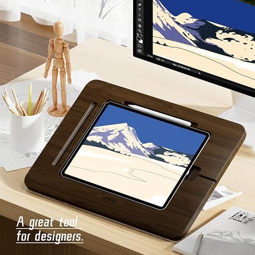 AFOOYO Bamboo Tablet Stand - Portable & Adjustable 5 Angles,Laptop Riser,Book Reading Stand,Compatible with 9.7/10.2/10.5/10.9/11 inches (Walnut Varnish) thumbnail 2