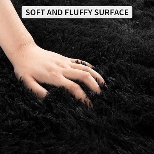 Tepook Super Soft Fluffy Rug for Bedroom, Modern Shaggy Fuzzy Kids Rugs for Living Room, Plush Indoor Nursery Home Decor Dorm Carpet with Non-Slip Bottom, Black, 5 X 8 Feet thumbnail 8
