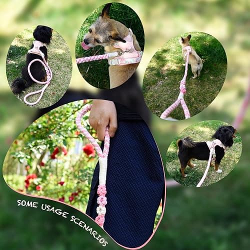 Handmade Braided Pink Cotton Dog Leash, 5ft | 5ft Handmade Braided Cotton Dog Leash, Pink Color, Floral Handle, Soft Grip, Durable for Daily Walks, Small to Large Dogs thumbnail 7