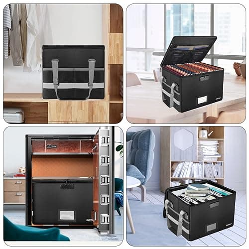 Fireproof Box File Storage Organizer Anti-Static Box,Collapsible Fireproof Document Box Filing Box with Handle,Portable Home Office Safe Box for Hanging Letter/Legal Folder thumbnail 3