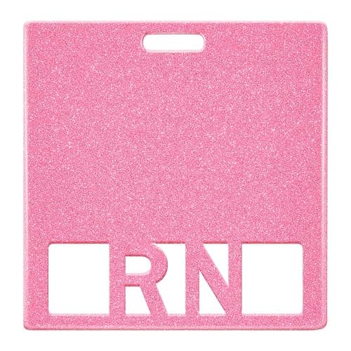 Plifal RN Badge Buddy Card Holder - Pink Registered Nurse Accessories Glitter Horizontal Double Sided ID Name Tag for Hospital Medical Staff Work - Image 1